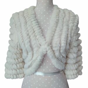 BCBGMAXAZRIA Peyton Gardenia Rabbit Fur Shrug S Cream Cardigan Small